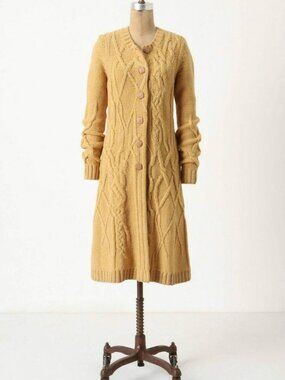 Anthropologie Cable Knit Cardigan Sweatercoat Gold Small - Far Away from Close
